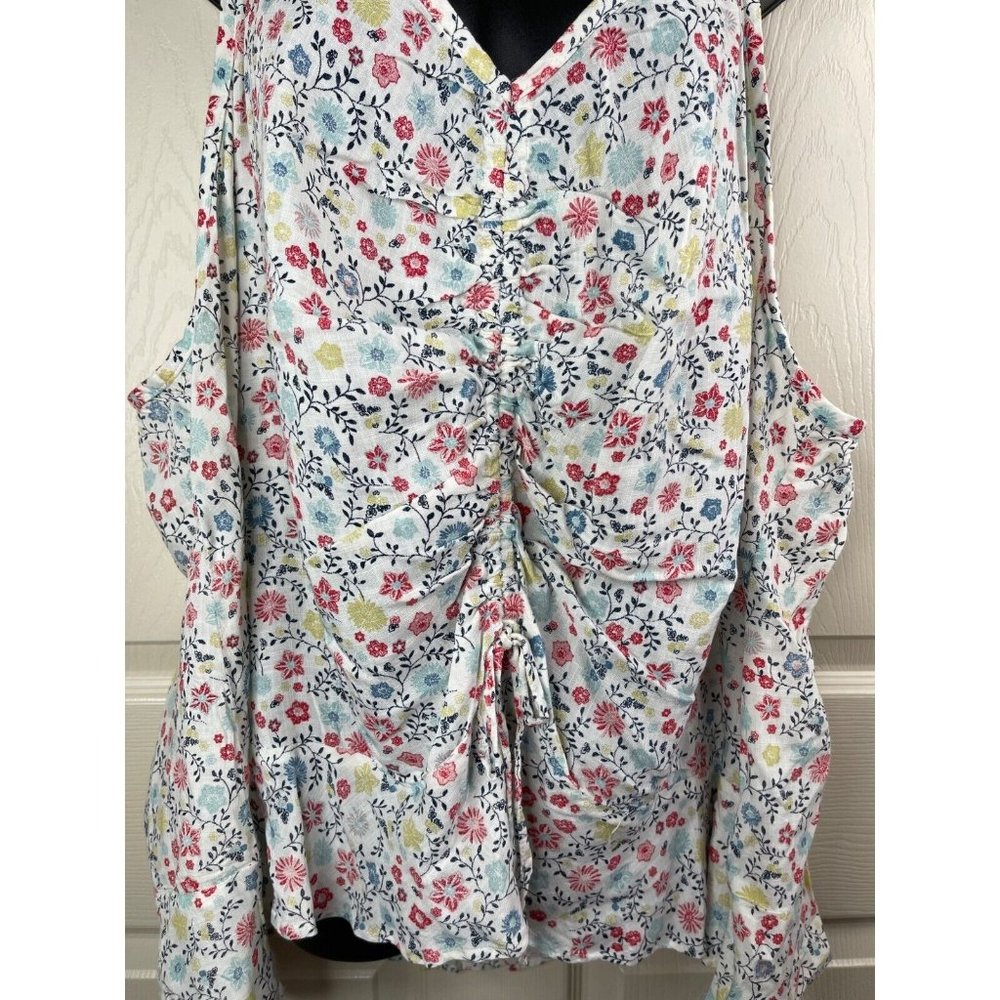Sonoma Tank Top Womens Plus Size 3X White Floral Shirred Front Rayon NWOT V Neck - Picture 3 of 10